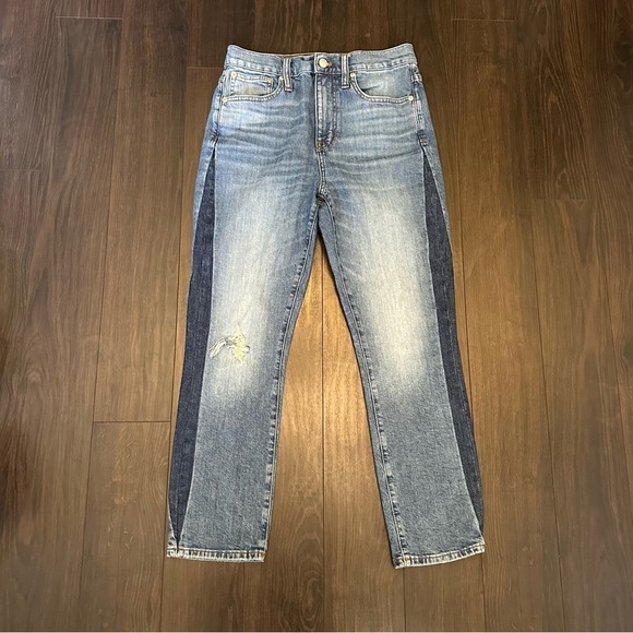 Madewell Denim - Madewell The High Rise Slim Boyjean: Two Tone Tuxedo Stripe Edition